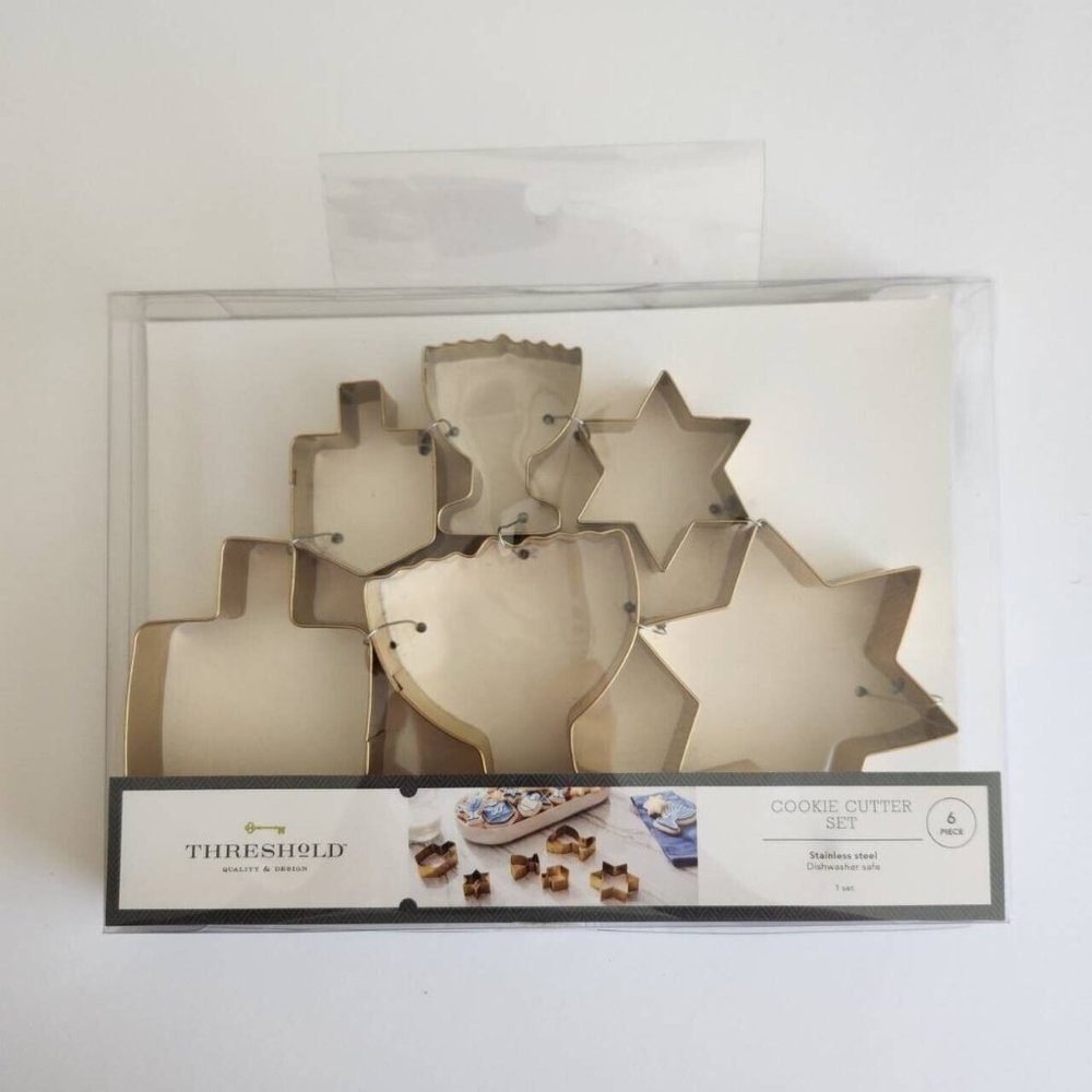 6pc Target Cookie Cutter Set Star Dreidel Hanukkah Menorah Gold Stainless Steel